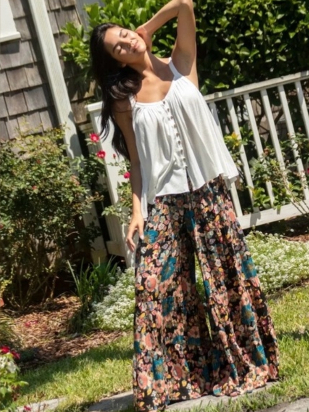NATURAL LIFE Patti Palazzo Pants Black Floral Print - Picture 3 of 7